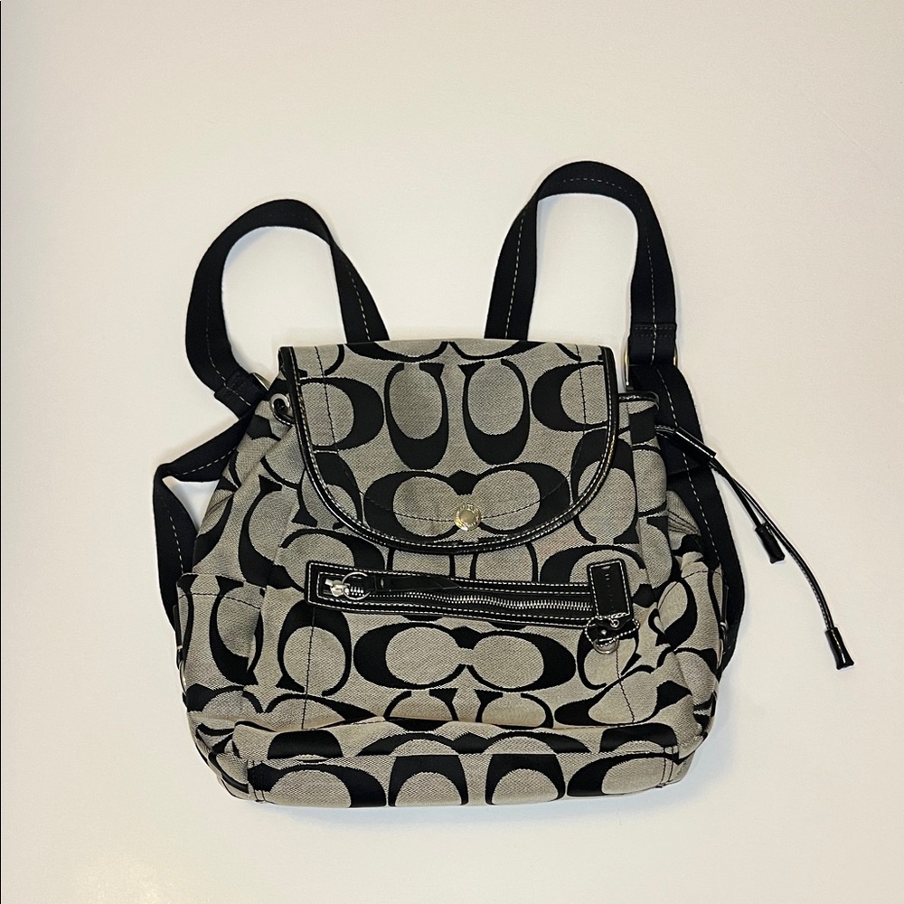 Coach Signature Black & Khaki Canvas Backpack